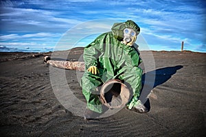 Man in the area of Ã¢â¬â¹Ã¢â¬â¹environmental disaster